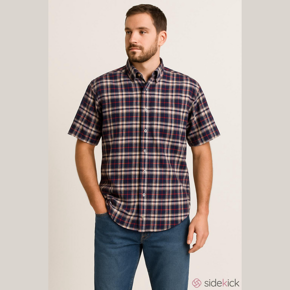 Tommy Hilfiger Mens 100% Cotton Red White & Blue Checkered Shirt - Picture 3 of 10